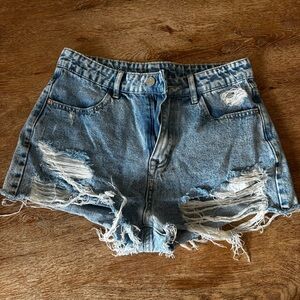 SHEIN Blue Distressed Jean Shorts High-Waisted